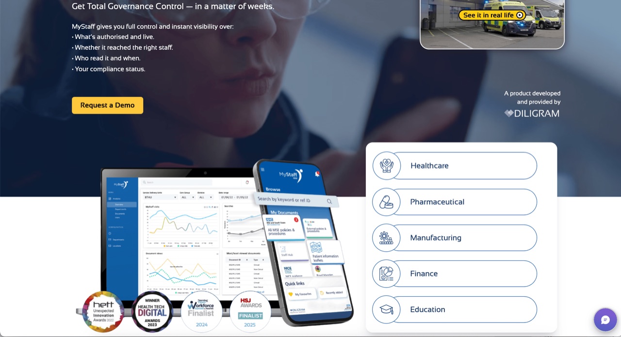 MyStaff product dashboard and awards